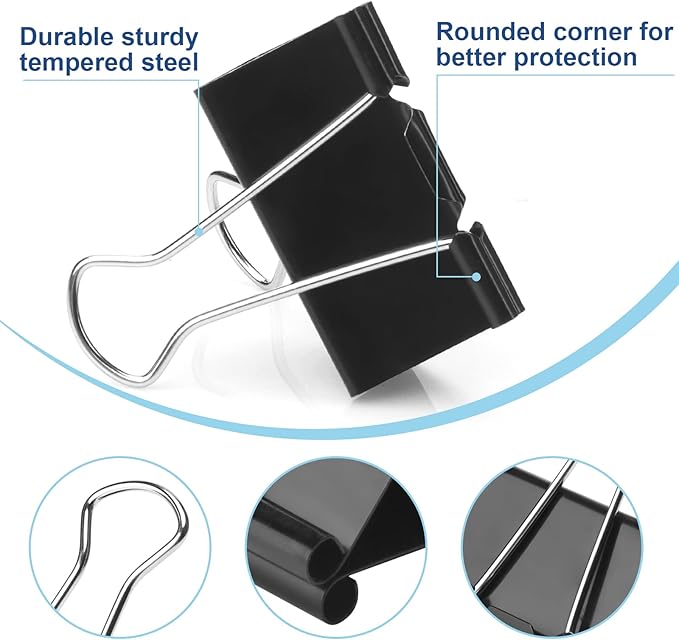 Large Binder Clips 1.6 Inch (48 Pack),Binder Clips Large Size,Big Paper Clips Clamps for Office and Home Supplies, Black