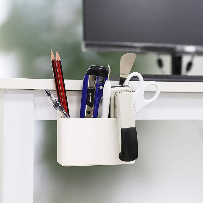 MoKo Magnetic Dry Erase Marker Holder, Magnetic Pen Holder for Whiteboard, Refrigerator, Storage Pencil Organizer Locker Accessories for School, Office, Home - White