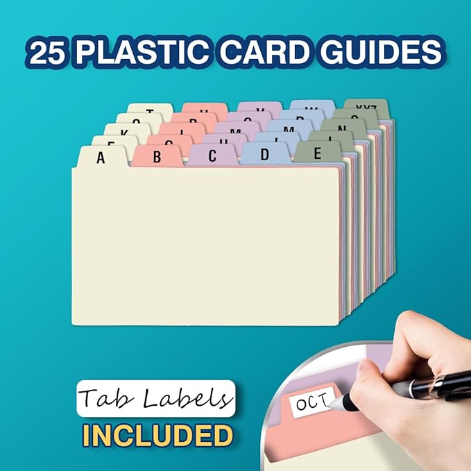 H4D 3x5 Index Card Holder with 100 Heavyweight Ruled Index Cards and 25 Plastic Dividers, Light Purple