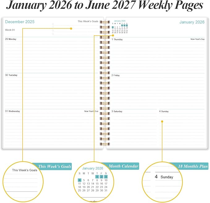 2026-2027 Planner - 18 Months Weekly & Monthly Planner from January 2026 - June 2027, Planners 2026-2027 with Elastic Closure, Inner Pocket, 8.5" x 11", Blue Leaf Flower