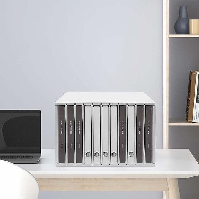 GUEYYSAN Vertical File Storage Rack, 11-Compartment Desktop Sorter Documents Box with Removable Shelves for Studios Office (White)