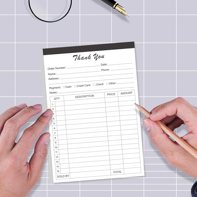 (2-Pack) Thank You Receipt Book - 5.5" x 8.5" Cardboard 2-Part Carbonless Sales Invoice Book, 100 Sheets Invoice Pad with Cardboard for Small Business