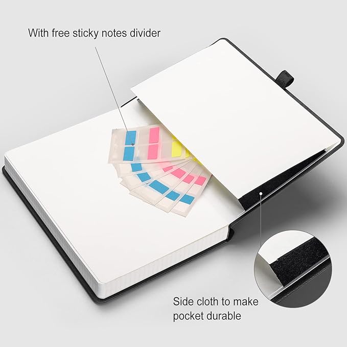 AHGXG Graph Paper Notebook - 320 Pages Grid Notebook Thick Journal A5, 100gsm Thick Graph Paper, Leather Hardcover, Inner Pocket,5.75'' × 8.38''- Black