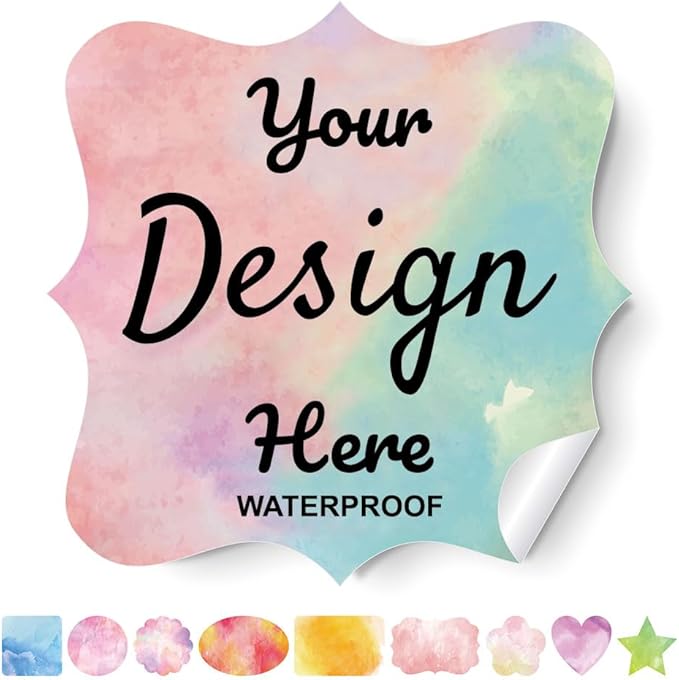 AHEADGOODS Custom Stickers - Personalized Labels with Fancy Frame, Multicolor Watercolor Design, 100 Labels (Vinyl, Waterproof, Reusable, Outdoor)