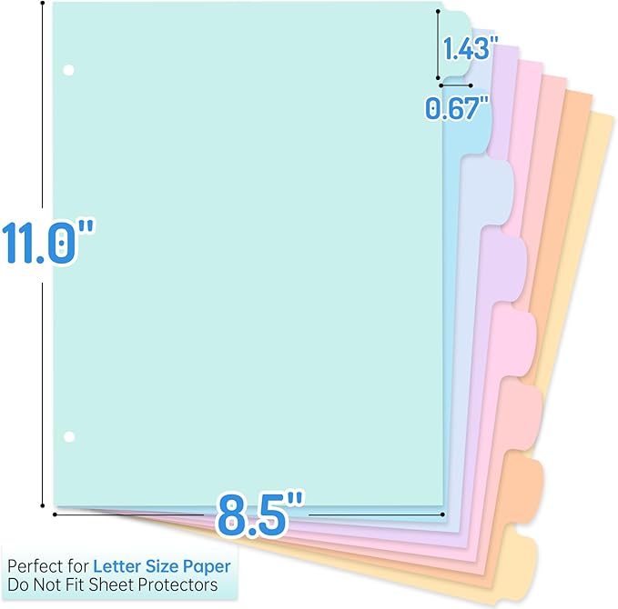 Forvencer 8-Tab Binder Dividers with Tabs, Big Tabs, Write&Erase Plastic Dividers for 3 Ring Binder, Binder Tabs for Organizers, 3 Ring Binder Dividers with Tabs for School Office (Pastels, 3 Set)