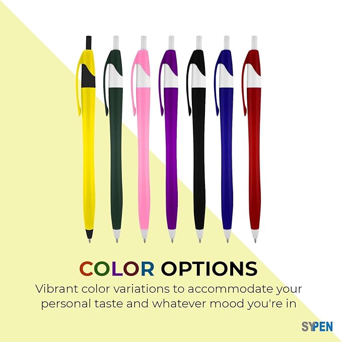 SyPen Personalized Pens With your Custom Logo or Text-500 Pack Bulk-for Businesses, Parties, and Events, Custom Printed Slim Ballpoint Click Pens, Assorted Baarrel Colors, Black Ink