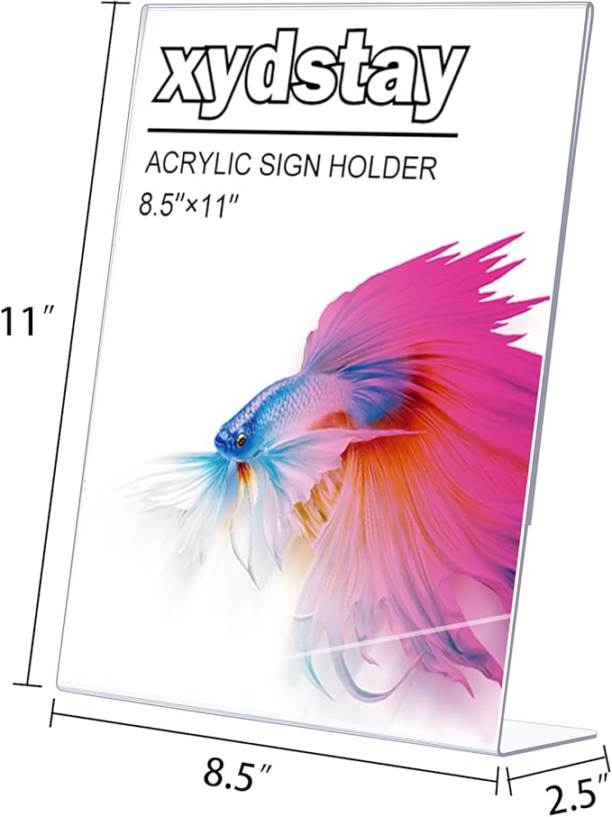 xydstay 3 pack 8.5x11 Acrylic Sign Holder for Picture Frames, L Shape Clear Plastic, Plastic Sign Holder,Menu Holder, Unbreakable Table Sign Holder for Restaurant, Office, School, Store and Home Use