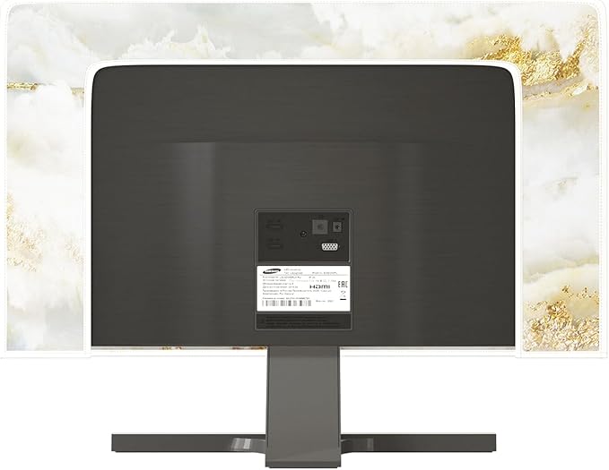 Baocicco White Gold Computer Monitor Cover with Abstract Texture Marble Design 22, 23, 24, 25 Inch Panel Case Computer Monitor Covers Sleeve Compatible with PC Desktop and TV LCD/LED/HD Screen Cover