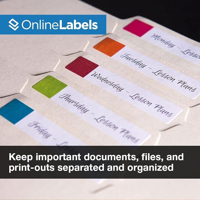 3.434 x 0.667 File Folder Labels - Pack of 300 Labels, 10 Sheets - Inkjet or Laser Printer - Online Labels