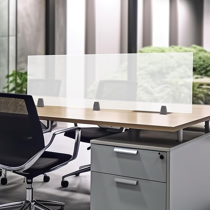 Desk Divider, Acrylic Desk Privacy Panels, Privacy Desk Screen, Frosted Acrylic Partitions with C-Type Clamps Acrylic Table Top Sneeze Guard for Offices Schools (60x18x2 in)