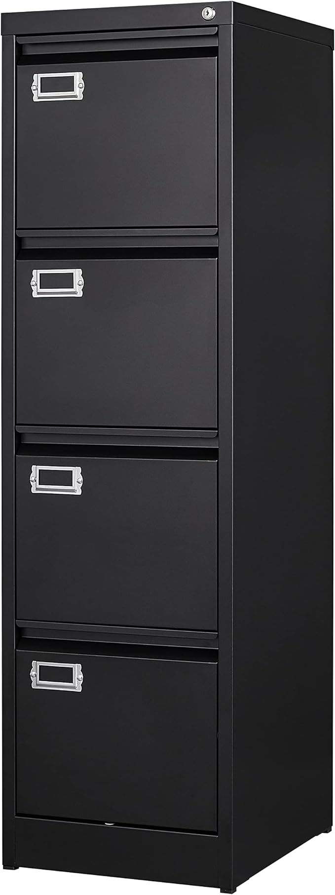BYNSOE 4 Drawer File Cabinet with Lock Metal Vertical File Cabinet Office Home Vertical File Cabinet for A4 Legal/Letter Size Narrow File Cabinet Locked,Assembly Required (Black, 4 Drawers- Vertical)