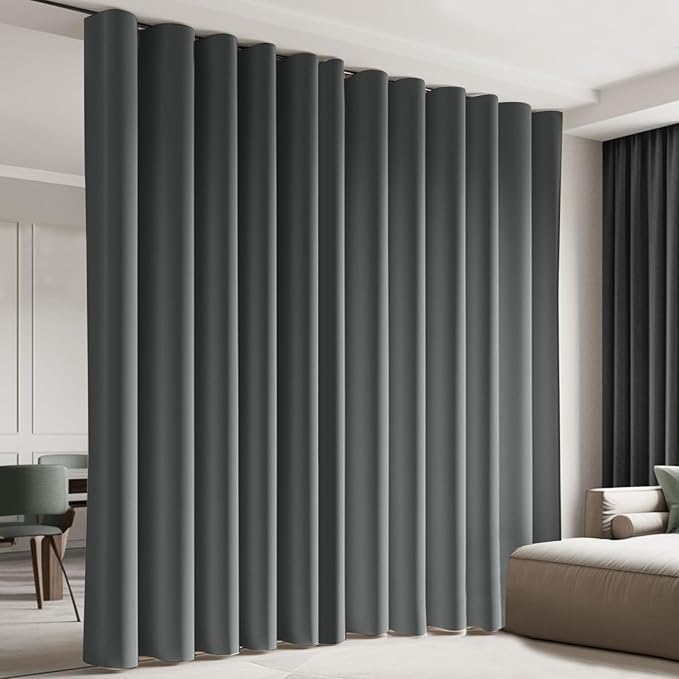 Cbsroro Room Divider Blackout Curtain Track Curtains Wall Dividers Panels Screen for Living Rooms Bedroom Office Privacy Partition Separation, W120 × L108 Inch,1 Panel, Grey