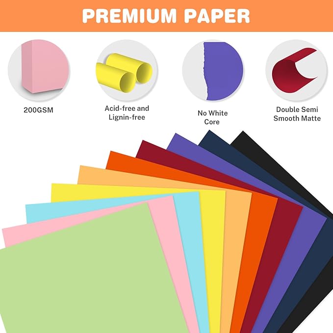 Cardstock 8.5 X 11, 80 Sheets 10 Colors Card Stock, 75lb/ 200gsm Copy Paper, Cardstock Printer Paper For Art, Drawing, Invitations, DIY Cards, Watercolor, Craft, Construction, School & Office Supplies
