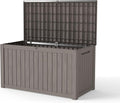PATIOEASY Outdoor Storage Box 180GAL Waterproof Resin Deck Box,UV-Resistant Lockable Package Delivery Bin for Garden Tools,Large Patio Outside Cushions,Pool Accessories Supplies,Chest,Light Coffee