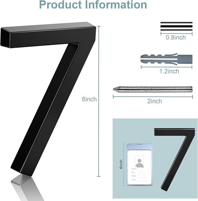 6" Floating Stainless Steel Address House Number, Modern Metal Anti-Rust House Numbers with Nail Kits for Door Garden Mailbox Decor Visibility Signage (4)