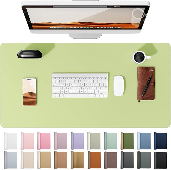 YSAGi Leather Desk Protector, Office Mat, Large Mouse Mat, Non-Slip PU Leather Blotter, Laptop Desk Mat, Waterproof Writing Pad for Office and Home (Peak Green, 31.5" x 15.8")