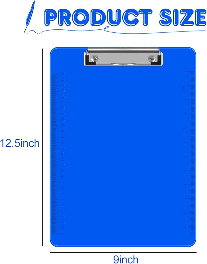 HERKKA 15 Pack Plastic Clipboards, Assorted Color, A4 Letter Size, 12.5 x 9 Inch