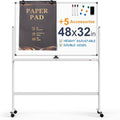 Large Dry-Erase Rolling Magnetic Whiteboard - 48 x 32 Inches Dry Erase Board with Stand Height Adjust Double Sides Mobile White Board Easel on Wheels with 25 Sheets Paper Pad Office, Home & Classroom