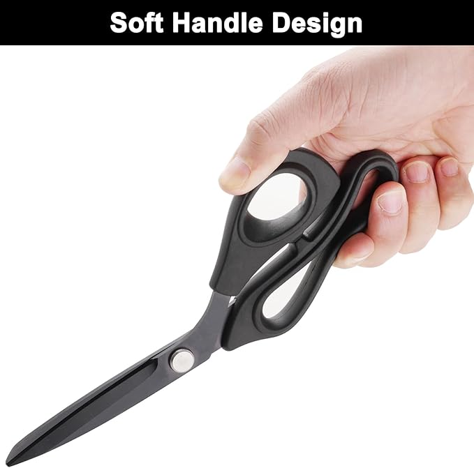 Zicolu 9 inch Black Office Scissors All Purpose, Sewing Scissors for Fabric Cutting, Sharp Titanium Coated Blade, Comfort Grip Soft Handles for Diy Craft, Paper, Art, School, Home