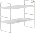 jkxoo 2Pack Expandable Cabinet Countertop Shelves 16.5-27’’L, Adjustable Metal Spice Rack Organizer, Stackable Kitchen Counter Storage Shelves Organizers for Cabinet Organization, White