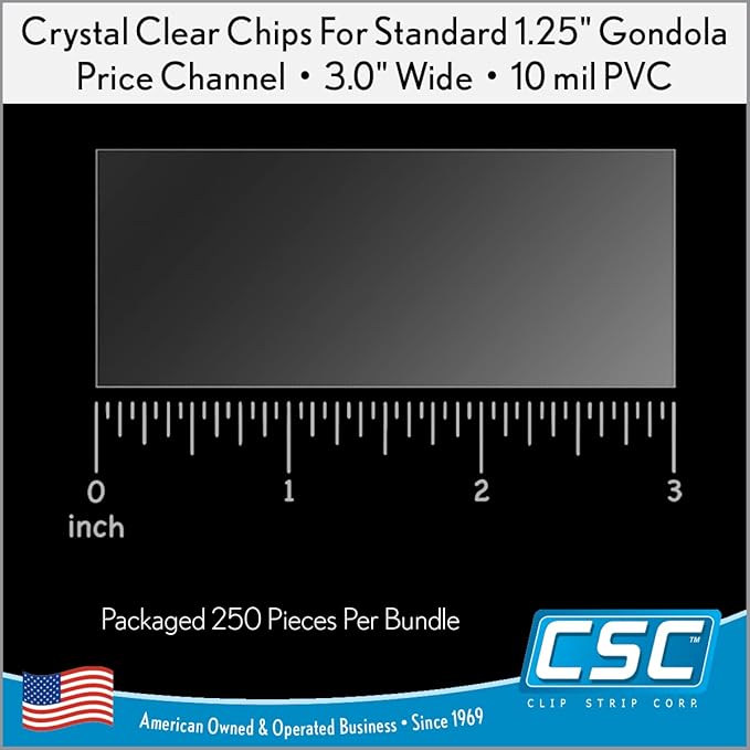 Price Data Channel Label Holder Chips, Clear Plastic Tags, 3" L x 1.25" H, 10 Mil Thick, Gondola Shelf Edge, Reusable, Made for Point of Purchase Shelf Molding by Clip Strip Corp, 2000 Pack