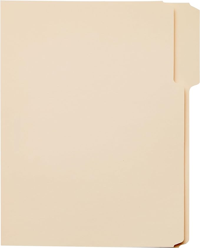 Amazon Basics File Folders with Tabs for Filing, 1/3-Cut Tab, Assorted Positions, 8.5x11 inches, Letter Size, Manila, Pack of 100