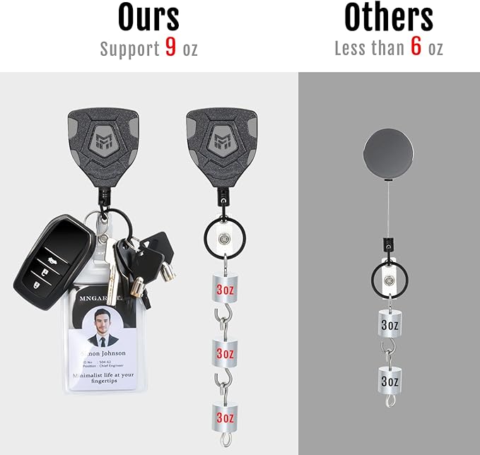 MNGARISTA Heavy Duty Retractable Keychain with Belt Clip, ID Badge Reel Key Chain, Badge Holder with 31.5' Steel Cord and Key Ring, 9.0oz, 4-Pack