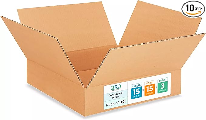 Medium Moving & Shipping Boxes 15x15x3 inches (10-Pack) - Extra Strength 200 lb vs Regular - Corrugated Durable Shipping Boxes - Box Shipping Box - Corrugated Packaging Box by IDL Packaging
