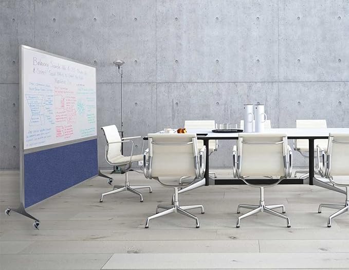 DivideWrite Mobile Whiteboard | Double Sided Dry Erase Board | Portable Office Cubicle Partition | Display for Classrooms, Conference Rooms, Meeting Areas and More | Ocean Fabric 5' Wide X 6' Tall