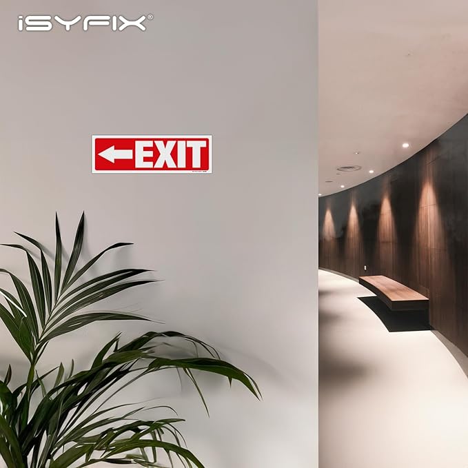 iSYFIX Exit Signs Stickers 2 Pack 12x4 Inch - Laminated Premium Vinyl Directional Left Arrow Signs for Buildings, Office, Workplace, Stores, Schools, Theaters, Parking, Restaurants, Factories