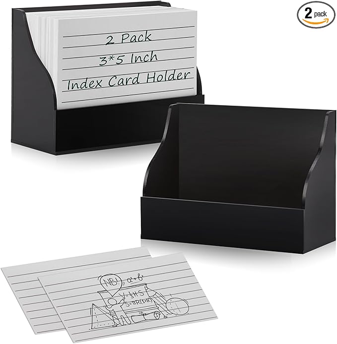 SHIQIKEJIPTY 2 Pack Black Index Card Holder 3 X 5 Note Card Organizer Acrylic Index Card Box Flash Card Storage Box Postcard Display Stand Business Card Holder Desktop for Business Office(No Card)