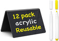 PigPotParty Acrylic Mini Chalkboard Signs for Food, 12 Pcs 4"x3" Small Food Labels for Party Buffet, Glossy Black Table Place Cards for Wedding, Elegant Event Decorations, w/ 2 Wet Erase Markers