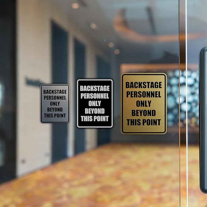 Portrait Round Backstage Personnel Only Beyond This Point Door or Wall Sign Easy Installation | Music | Concert | Festivals Sign (Black/Gold) - Small (2 Pack)