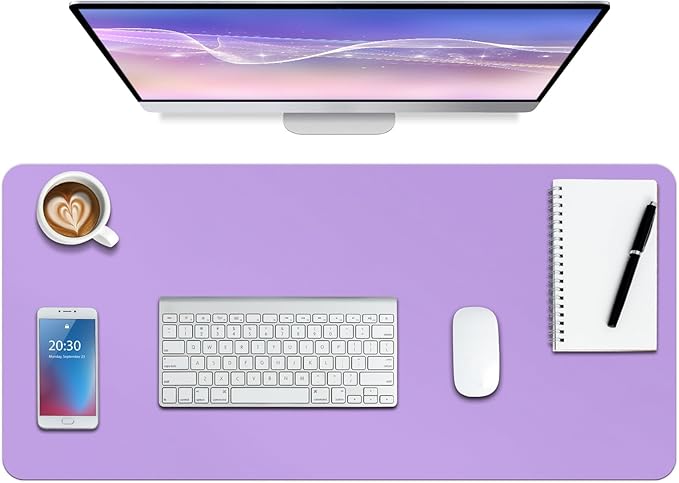 Boutilon Leather Desk Pad Protector,Non-Slip Mouse Pad,Laptop Desk Pad,Office Mouse Mat,Waterproof Leather Desk Blotter,Desk Writing Pad for Office and Home (L-Purple,35"x 17")