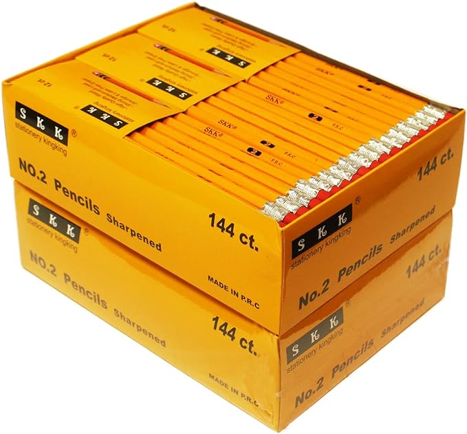 SKKSTATIONERY Pre-sharpened pencils, Pencils Sharpened with eraser top, #2 HB pencil, 144/box (Box of 2)