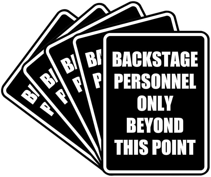 Portrait Round Backstage Personnel Only Beyond This Point Door or Wall Sign Easy Installation | Music | Concert | Festivals Sign (Black) - Medium (5 Pack)