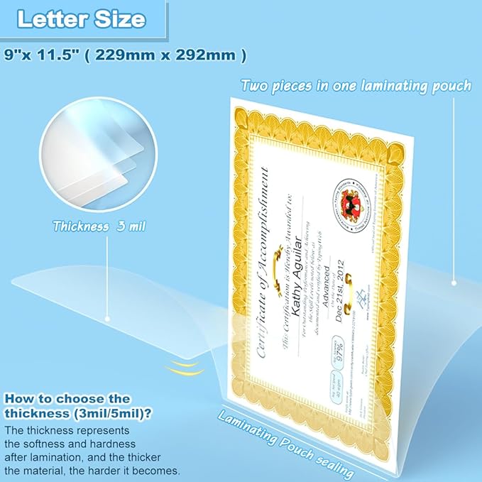 Laminating Sheets, 600 PCS 5 Mil Laminating Pouches 9 x 11.5 Thermal Laminate Sheets Holds 8.5 x 11 Inch Sheets, Universal Lamination Paper for Laminator, Photos, Files, Round Corner Letter Size