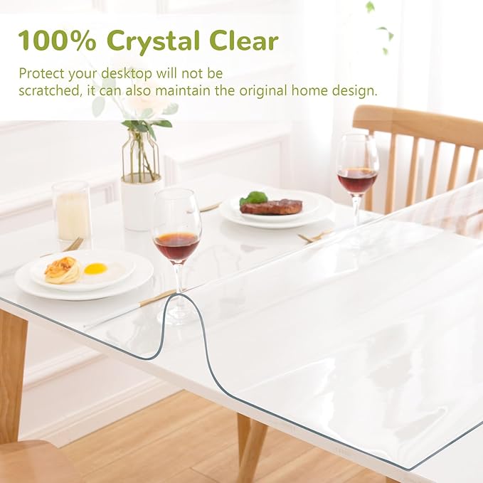 Eisdroma 38 x 78 Inch Clear Table Cover Protector, Clear Table Protector for Dining Room Table, 1.5mm Plastic Table Cover, Waterproof Table Pad for Kitchen, Office