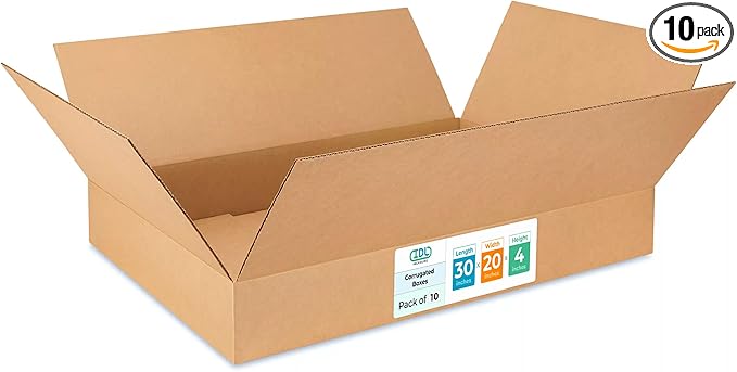 Large Shipping & Moving Boxes 30x20x4 inches (10-Pack) - Extra Strength 200 lb vs Regular - Corrugated Strong Cardboard Boxes - Heavy Duty Large Cardboard Box by IDL Packaging