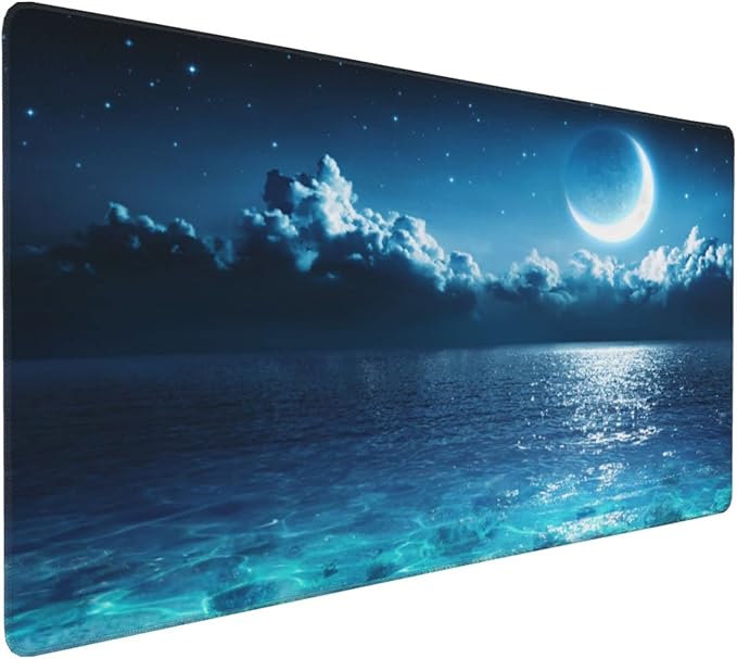 CANFLASHION Gaming Mouse Pad,Large Mouse Pads for Desk,Non-Slip Rubber Base Extended Mousepad,XXL Keyboard Mouse Mat,Computer Keyboard Desk Pad with Stitched Edges,35.4x15.8inch,Romantic Moon On Sea