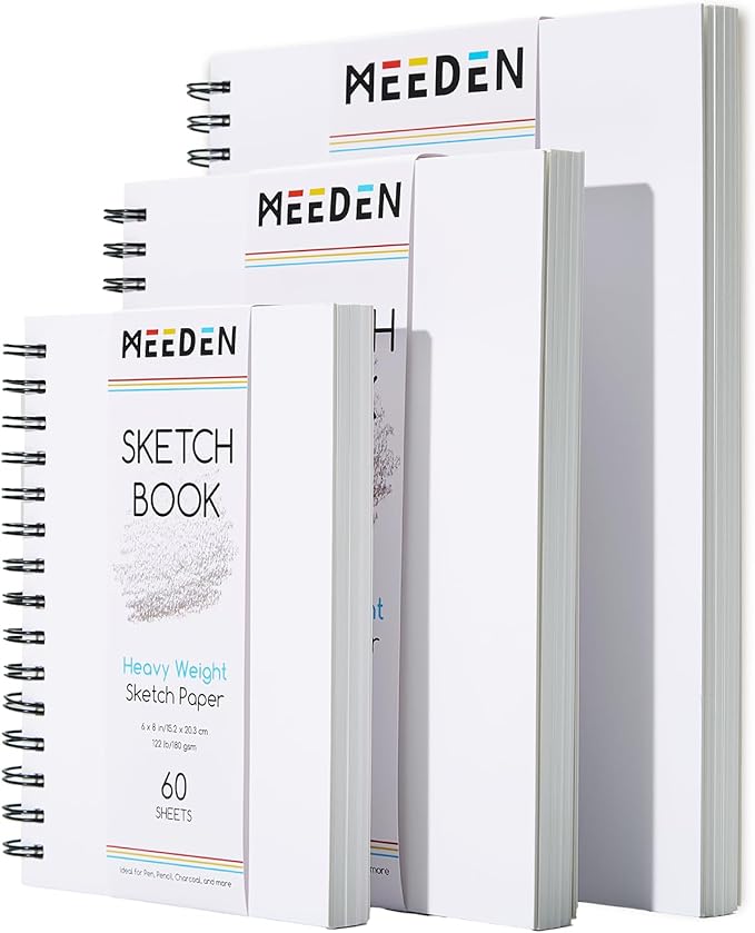 MEEDEN 8"x10" Sketchbook Paper Pad: 122lb/180gsm Spiral Bound Art Sketch Book with DIY Cover for Artists Adults - 60 Sheets Heavy Weight Hardcover Sketch Drawing Paper for Painting Sketching Writing