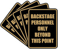 Portrait Round Backstage Personnel Only Beyond This Point Door or Wall Sign Easy Installation | Music | Concert | Festivals Sign (Black/Gold) - Small (5 Pack)
