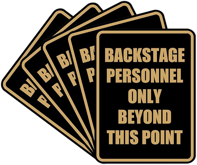 Portrait Round Backstage Personnel Only Beyond This Point Door or Wall Sign Easy Installation | Music | Concert | Festivals Sign (Black/Gold) - Small (5 Pack)