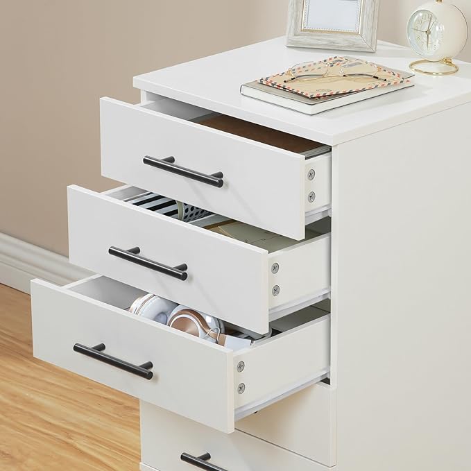 HOOBRO 5-Drawer File Cabinet, Office Filing Cabinet with Drawers, Wooden Mobile Storage Cabinet with Wheels, for Makeup, Home Office, Easy Assembly, White WT05WJ01G1