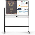 Large Dry-Erase Rolling Magnetic Whiteboard - 48 x 32 Inches Dry Erase Board with Stand Height Adjust Double Sides Mobile White Board Easel on Wheels with 25 Sheets Paper Pad Office, Home & Classroom