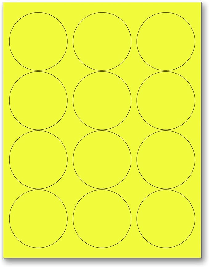 NextDayLabels - 8-1/2 x 11 Neon Color High Light Fluorescent Labels for Laser & Inkjet Printer (Yellow Fluorescent, 2.5" Round - 12 Per Page | 300 Labels)