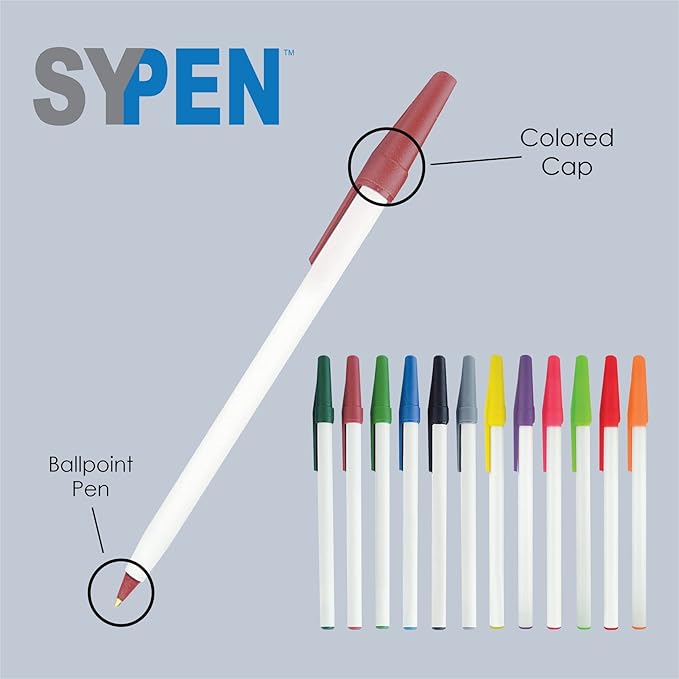 SyPen Personalized Stick Pens With your Custom Logo or Text-500 Pack Bulk-for Businesses, Parties, and Events, Custom Printed Slim Ballpoint Pens with Cap, Black, Black Ink