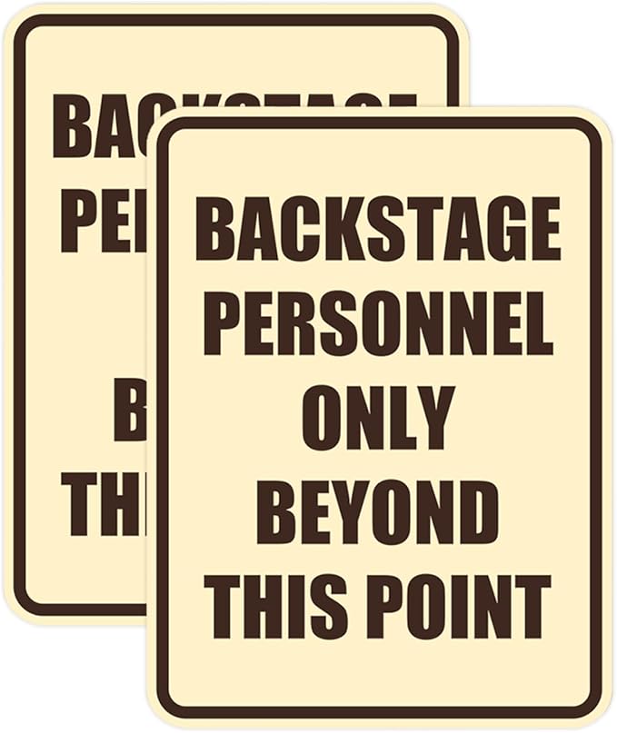 Portrait Round Backstage Personnel Only Beyond This Point Door or Wall Sign Easy Installation | Music | Concert | Festivals Sign (Ivory/Dark Brown) - Small (2 Pack)