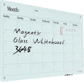 Magnetic Glass Monthly Calendar Whiteboard - 48"x36" Frameless Glass Dry Erase Board for Walls - White