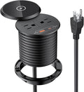 XBA PD 20W USB C Desk Power Grommet with 15W Wireless Charger Cover, Recessed Power Strip with 18W USB A and 2 AC Outlets,Hidden Power Outlets with 6FT Cords for Office, Home, Conference(Black)